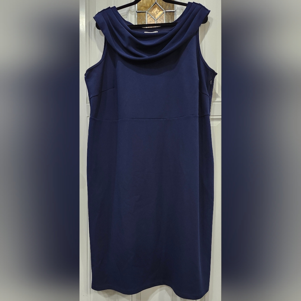 Spense blue drapped pleated neckline bodycon midi dress women's plus siz…